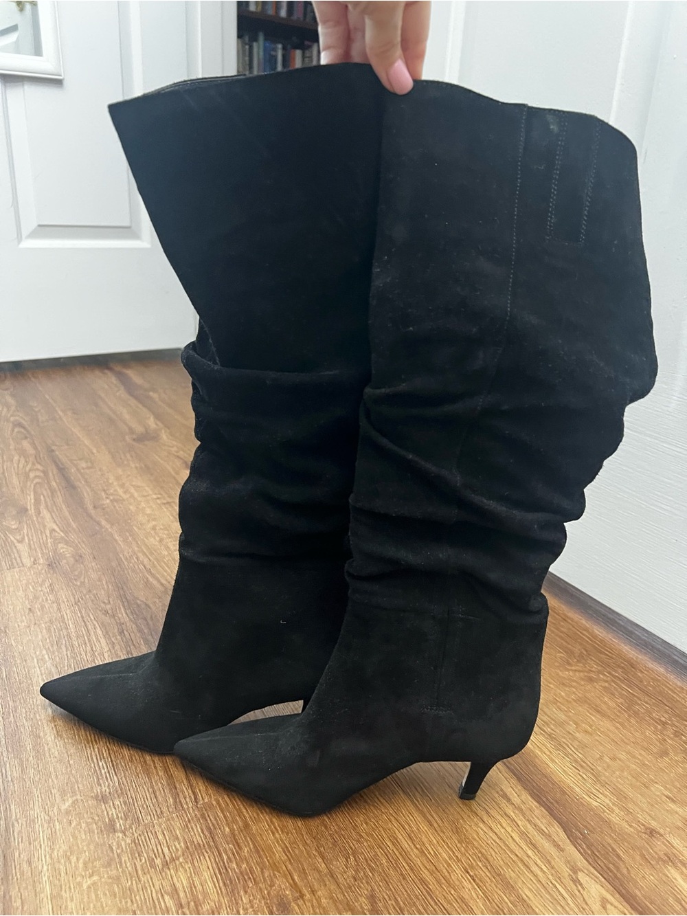 Jessica Simpson Black Suede Pointed-Toe Slouch Knee Boots